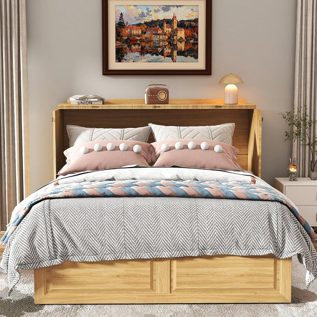 Oakwood Industrial Murphy Cabinet Bed With Charging