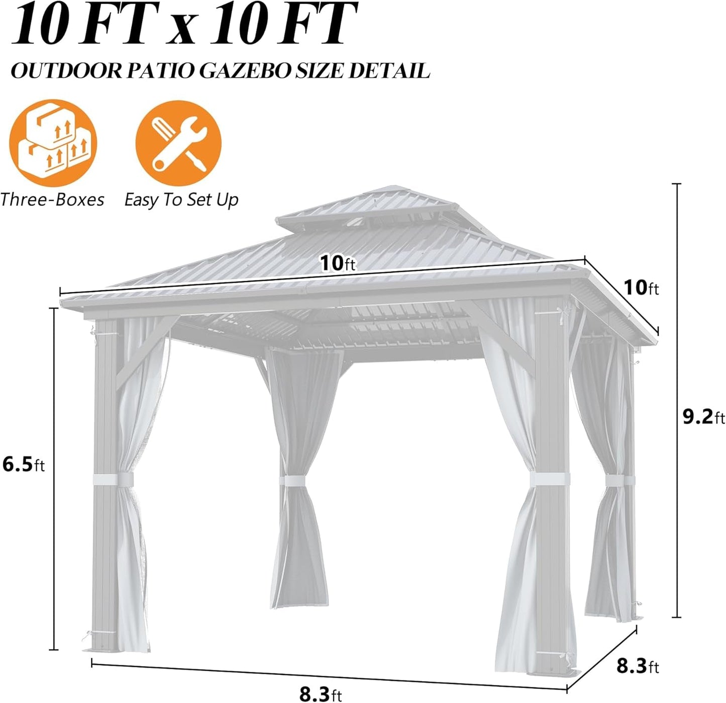 9.5X9.5Ft Outdoor Hardtop Gazebo Ventilated Roof Aluminum