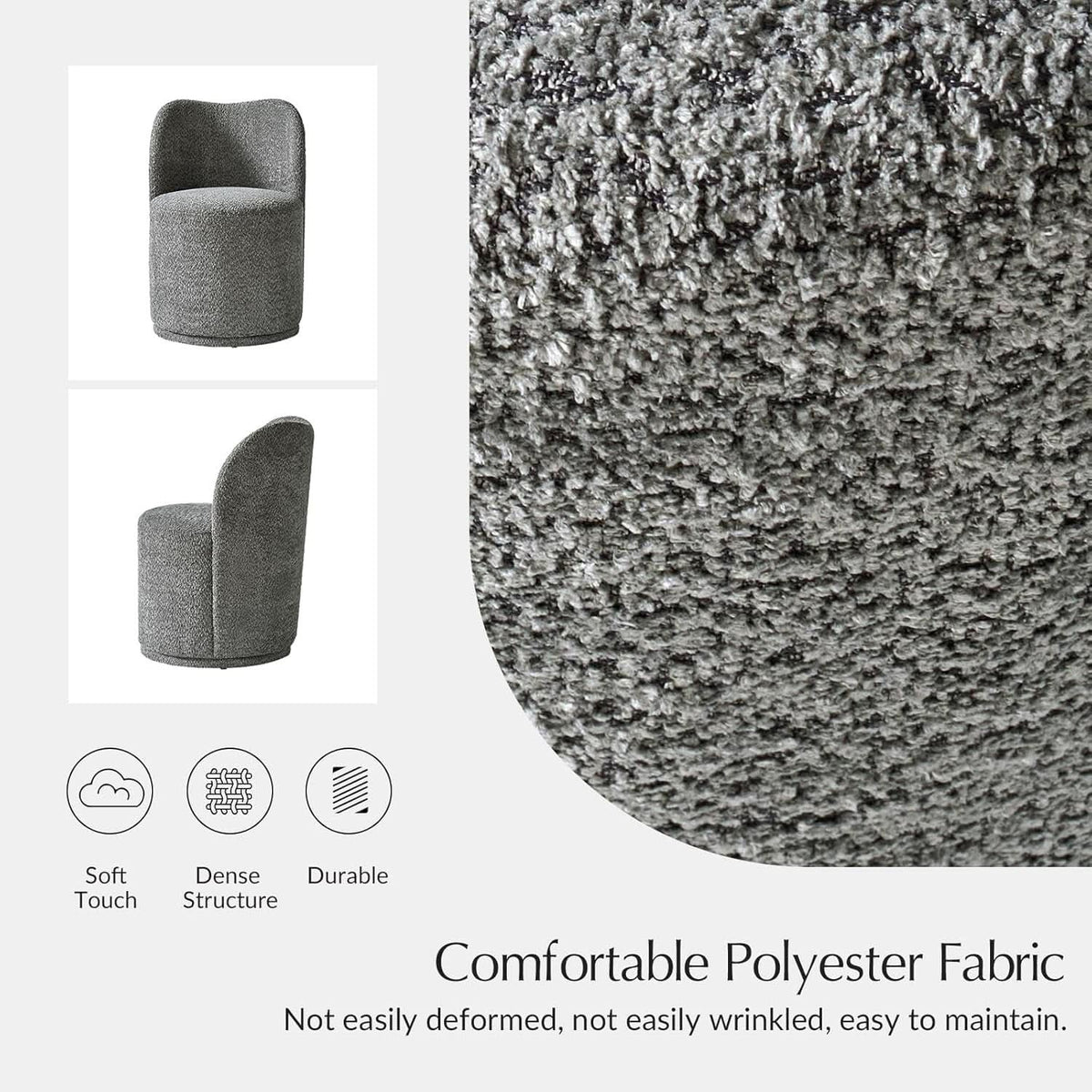 Gray Boucle Swivel Dining Chair ThreeSixty Rotation
