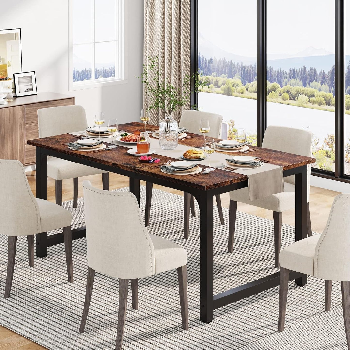 Tribesigns Industrial Dining Table Brown Metal Legs