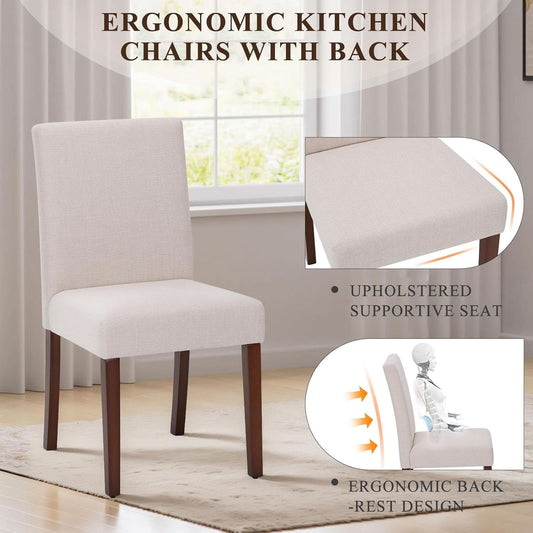 Beige Upholstered Parsons Dining Chairs Hardwood Legs
