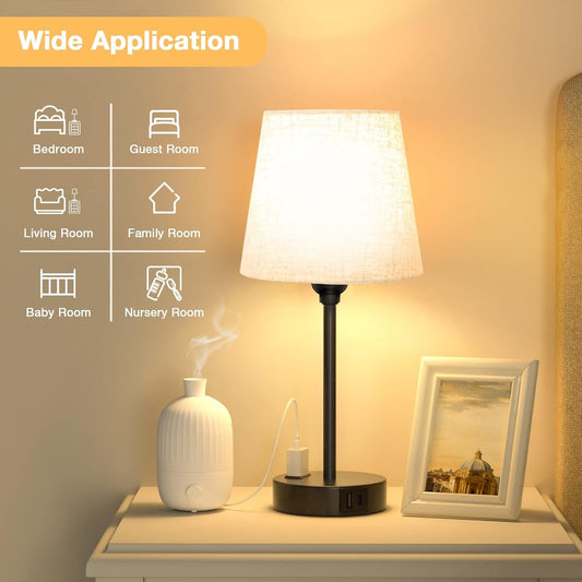 Black Nightstand Lamps Multifunction USB C Dimmable