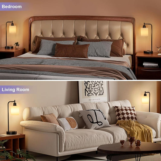 Industrial Touch Bedside Lamps 3-Way Dimmable USB-C