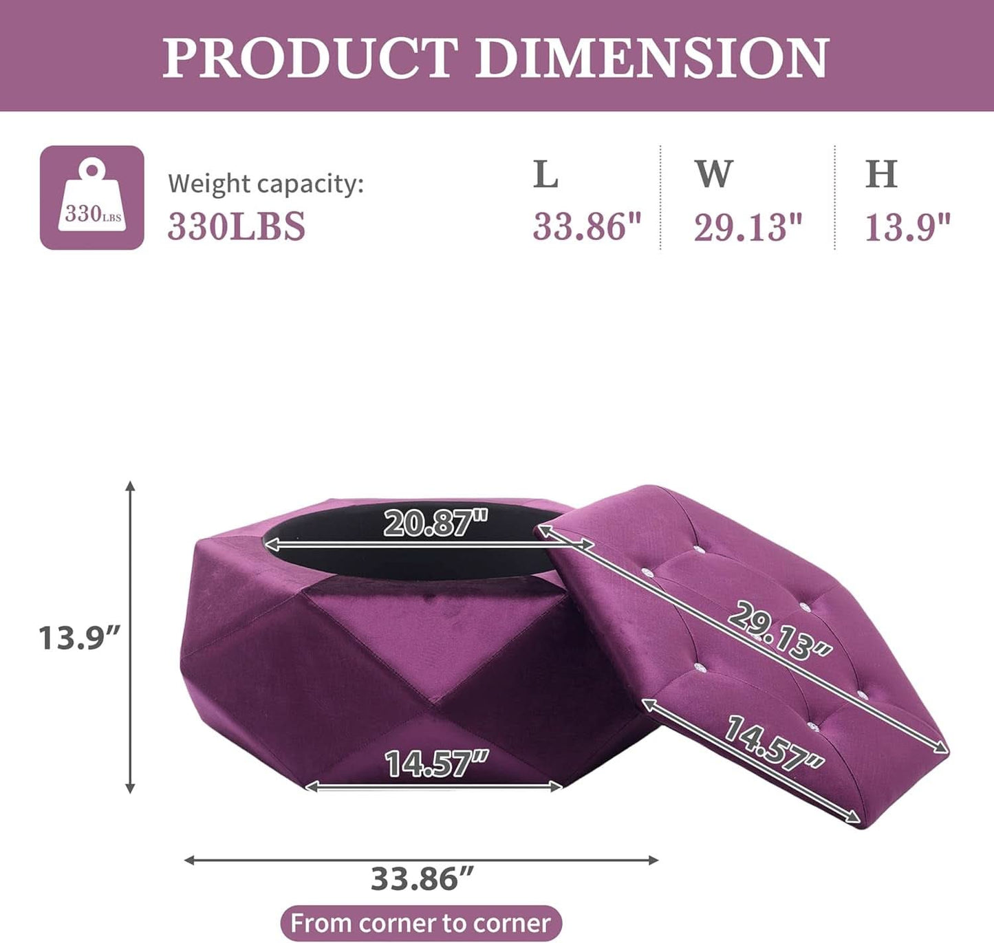 Purple Velvet Storage Ottoman With Hidden Compartment