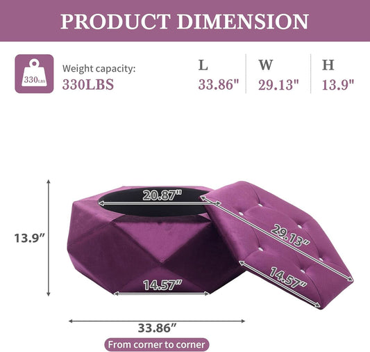 Purple Velvet Storage Ottoman With Hidden Compartment