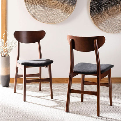 Walnut Finish Dining Chairs With Black Cushions Set Of 2