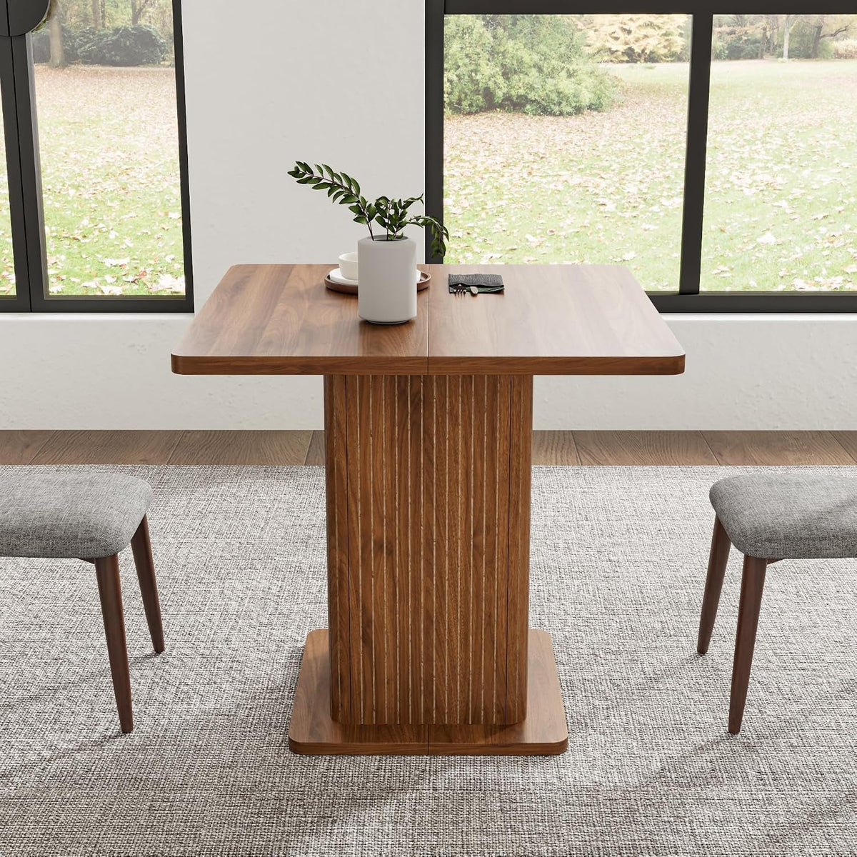 Walnut Farmhouse Dining Table Includes Storage Shelf