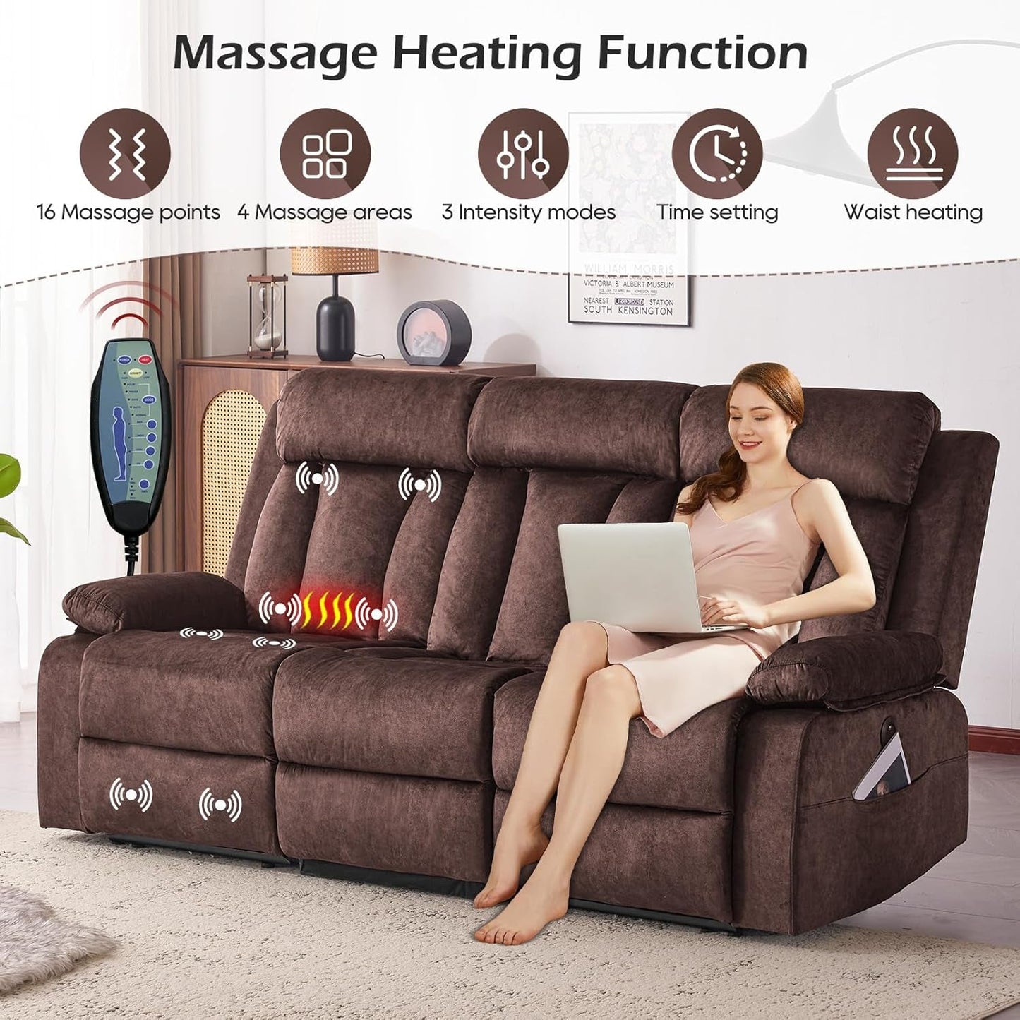 Power Reclining Sofa With Therapeutic Massage Heat
