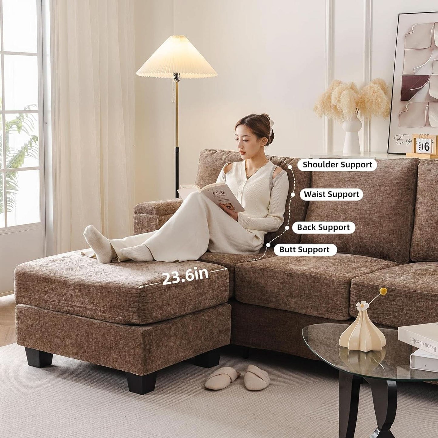 85 Inch L Shaped Couch Armrest Organizer Movable Ottoman-2