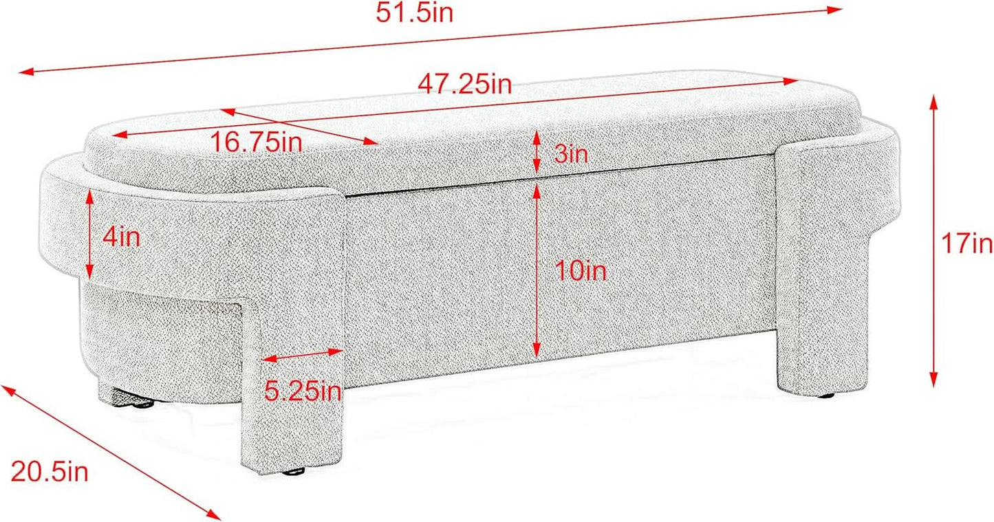 Beige Linen Upholstered Storage Ottoman With Hinges