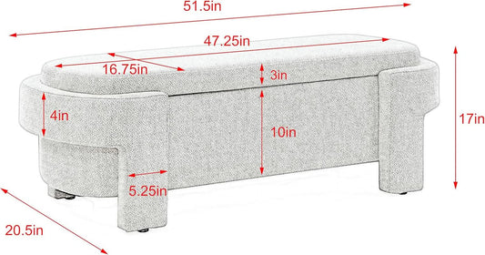 Beige Linen Upholstered Storage Ottoman With Hinges