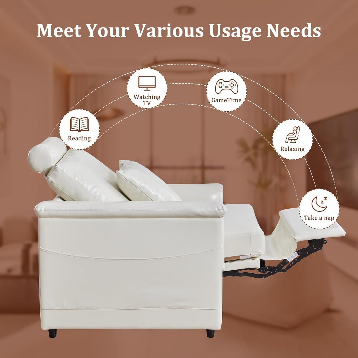 Cream White Power Reclining Modular Sectional Sofa