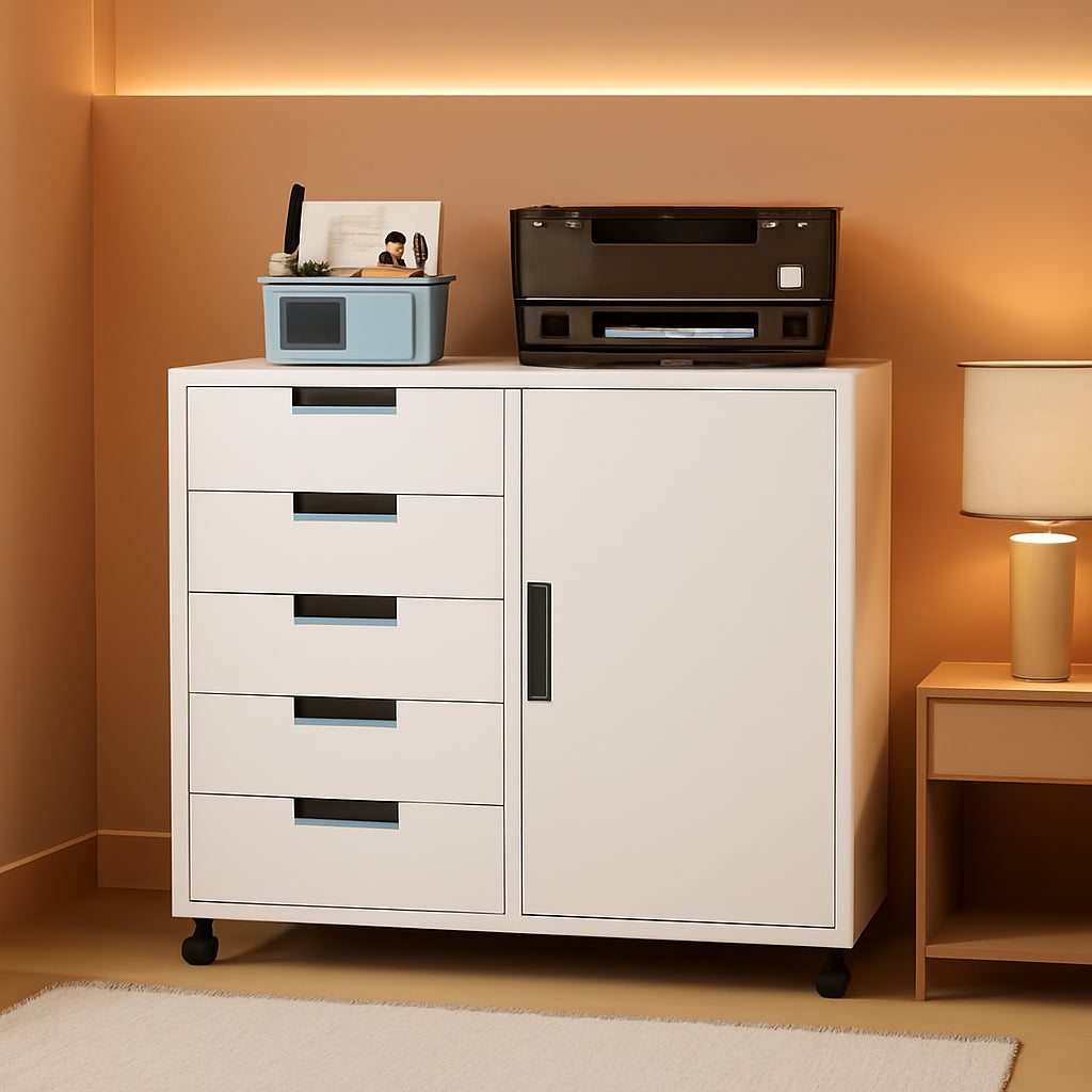 White Five-Drawer Movable Storage Cabinet For Home-0