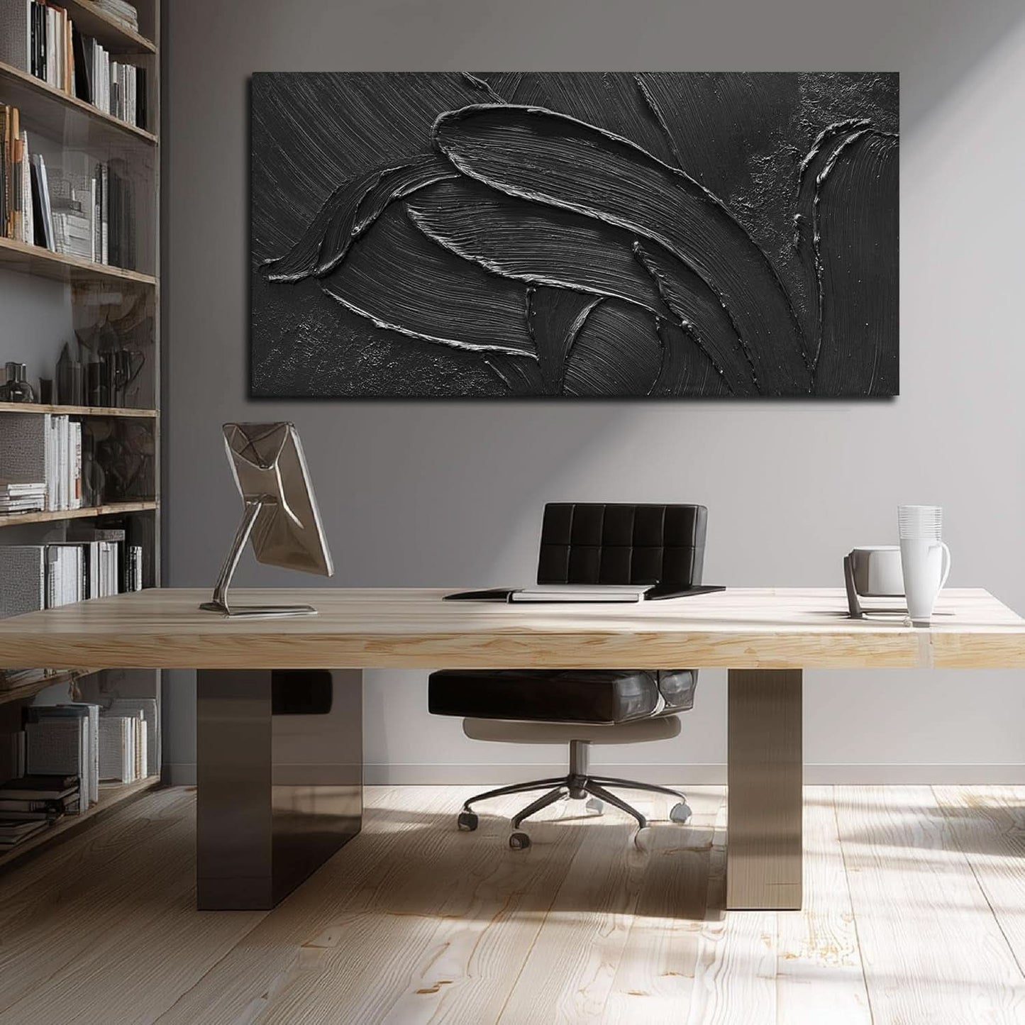 Black Abstract Wall Art Textured Large 29x58 Inches