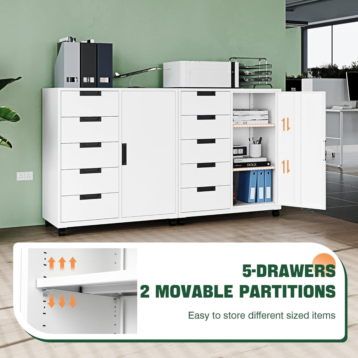 White Five-Drawer Movable Storage Cabinet For Home-4
