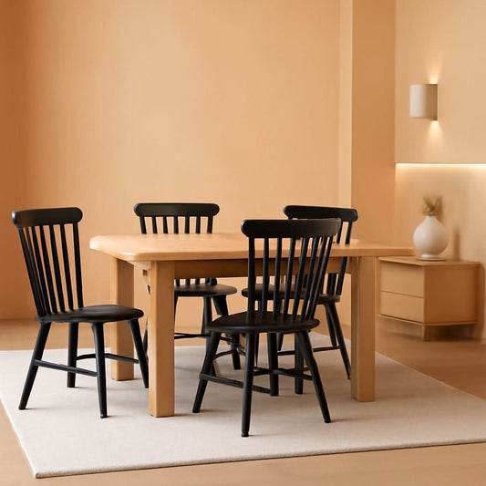 Windsor Dining Chair Set Of Four Jet Black Solid Wood