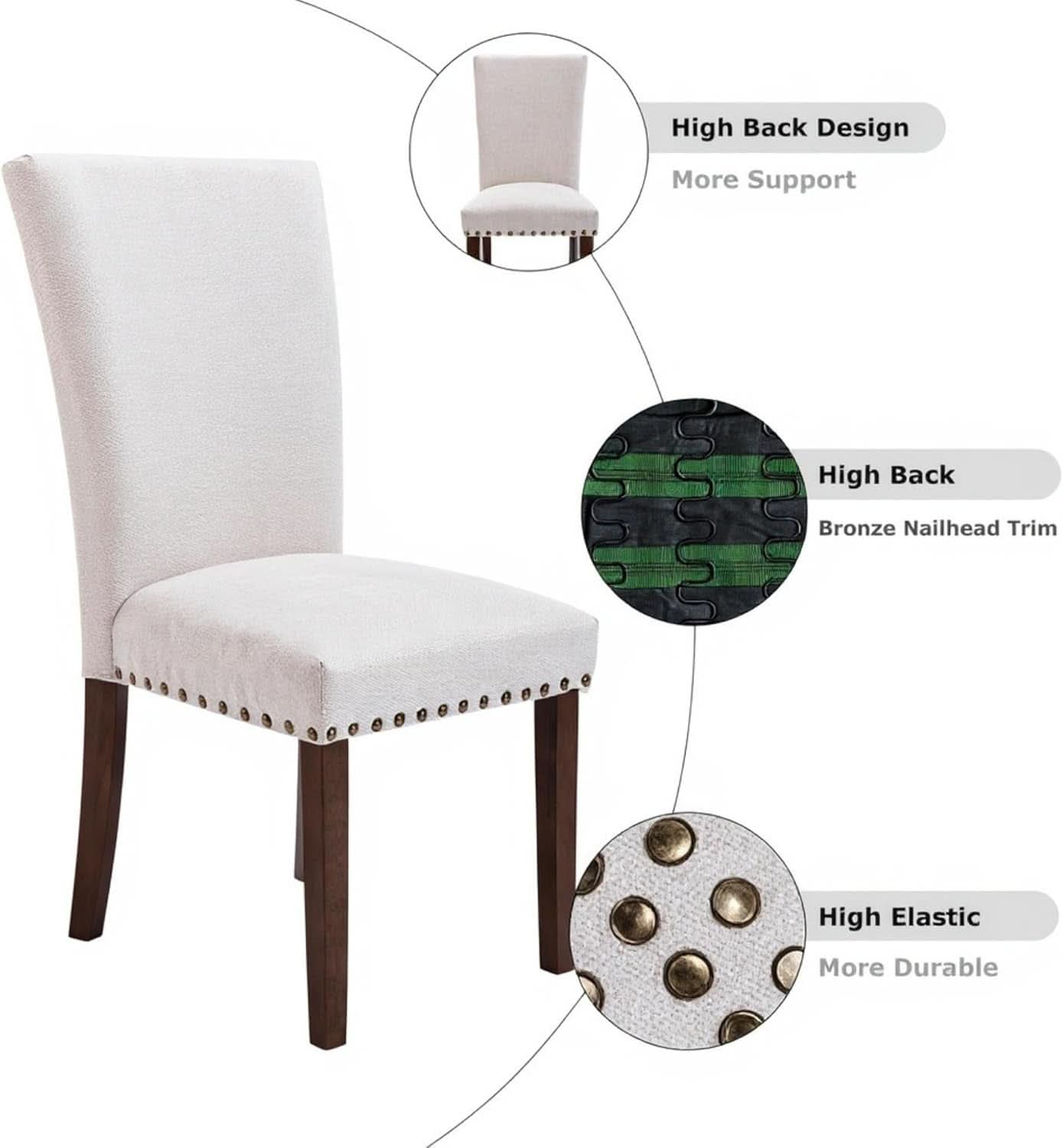Beige Upholstered Dining Chairs Featuring High Back