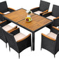 7 Piece Outdoor Patio Dining Set Black Rattan Chairs