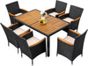 7 Piece Outdoor Patio Dining Set Black Rattan Chairs