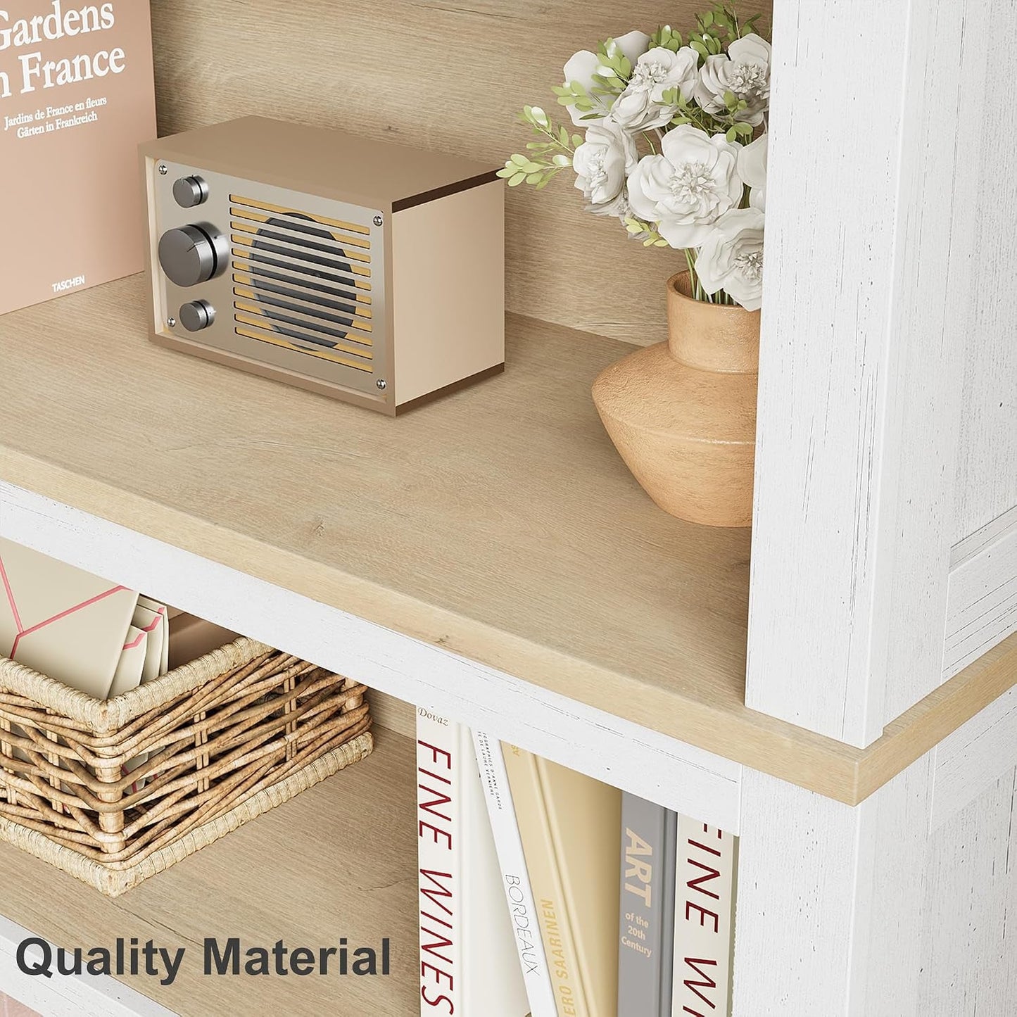 Rustic Farmhouse Bookcase Five Tier Wooden Storage