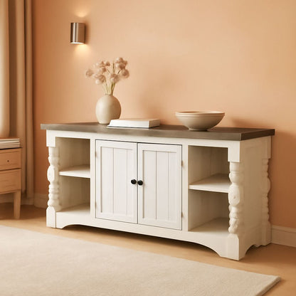 65 Inch Farmhouse TV Stand Timeless White Weathered