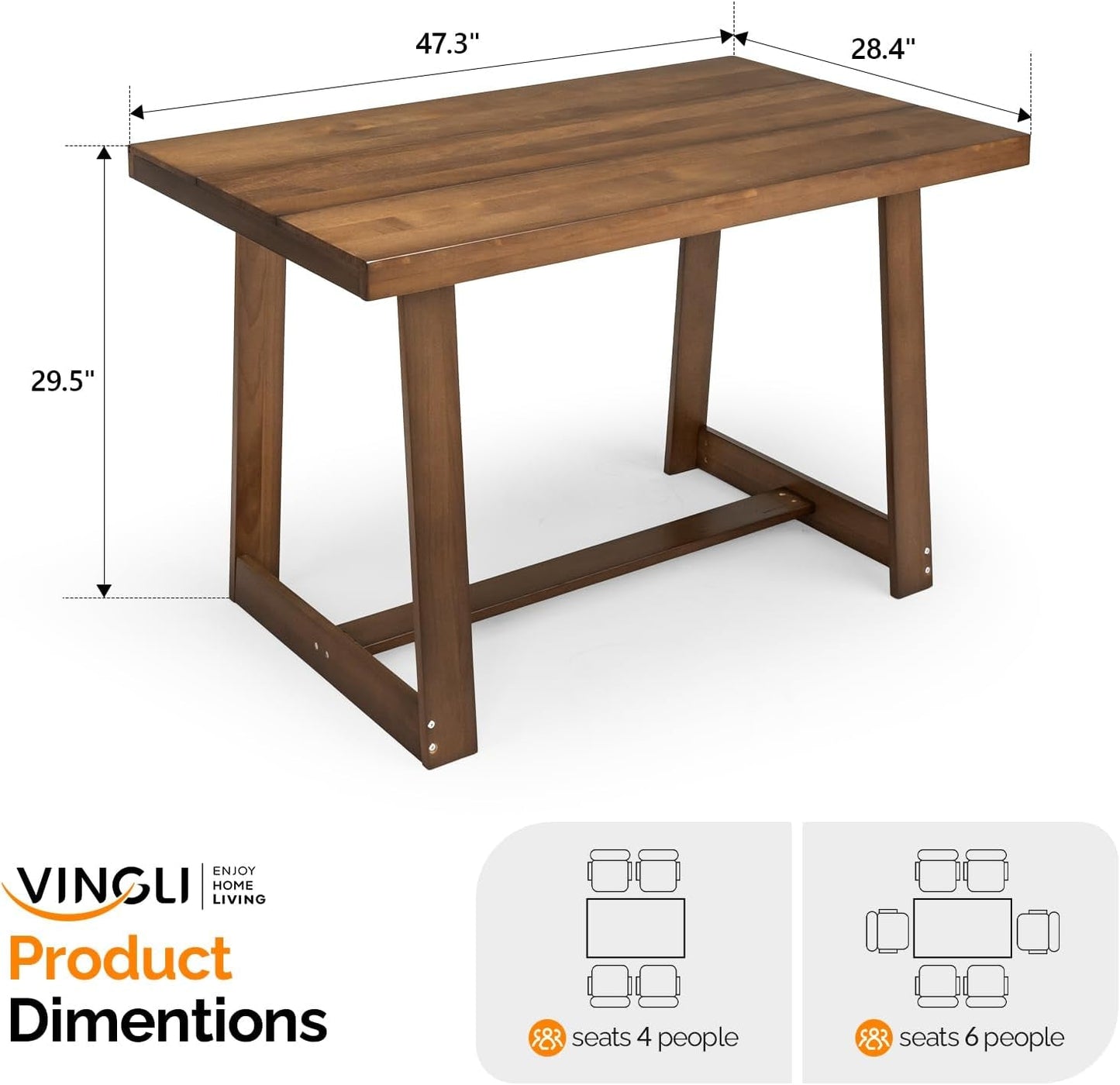Solid Pine Farmhouse Dining Table Walnut Finish 48Inch