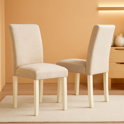 Light Beige Linen Upholstered Dining Chairs Set Of 2