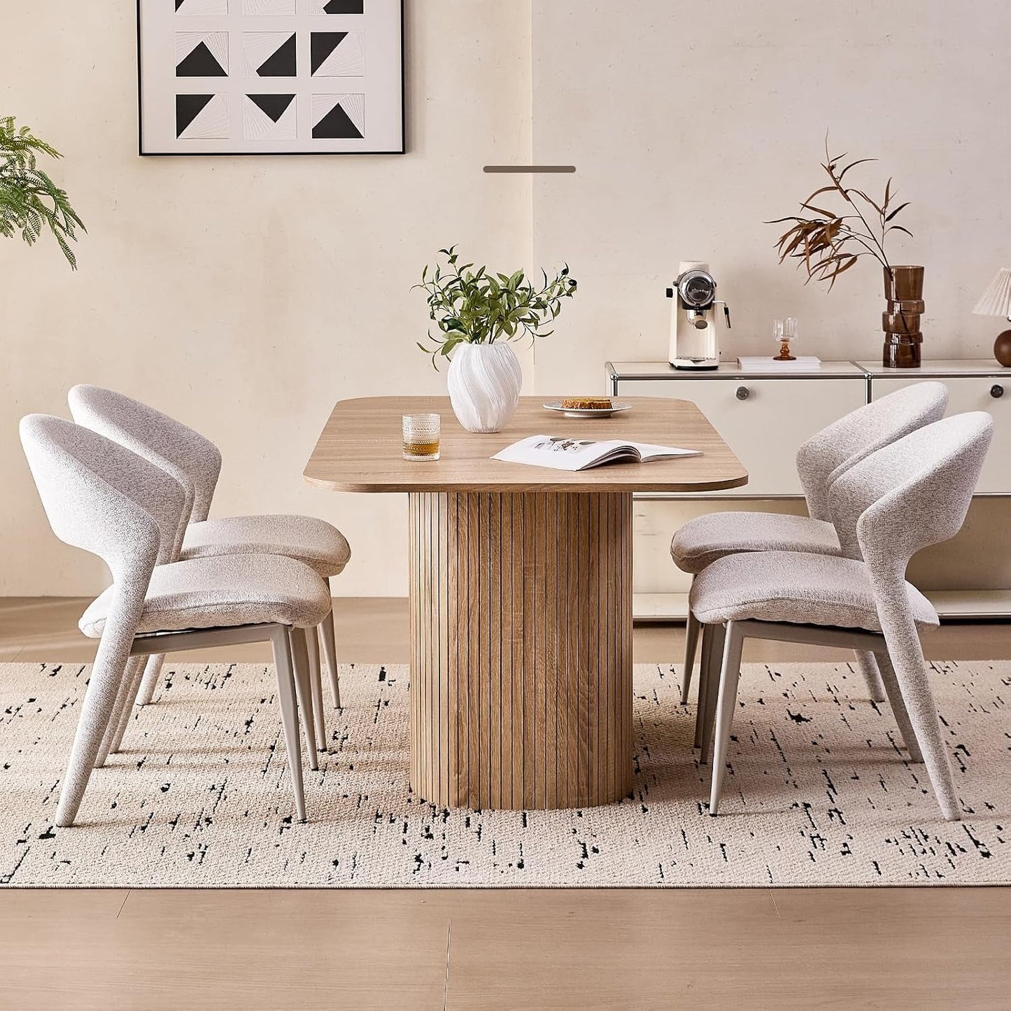 Contemporary 63 Inches Dining Table Rounded Corners