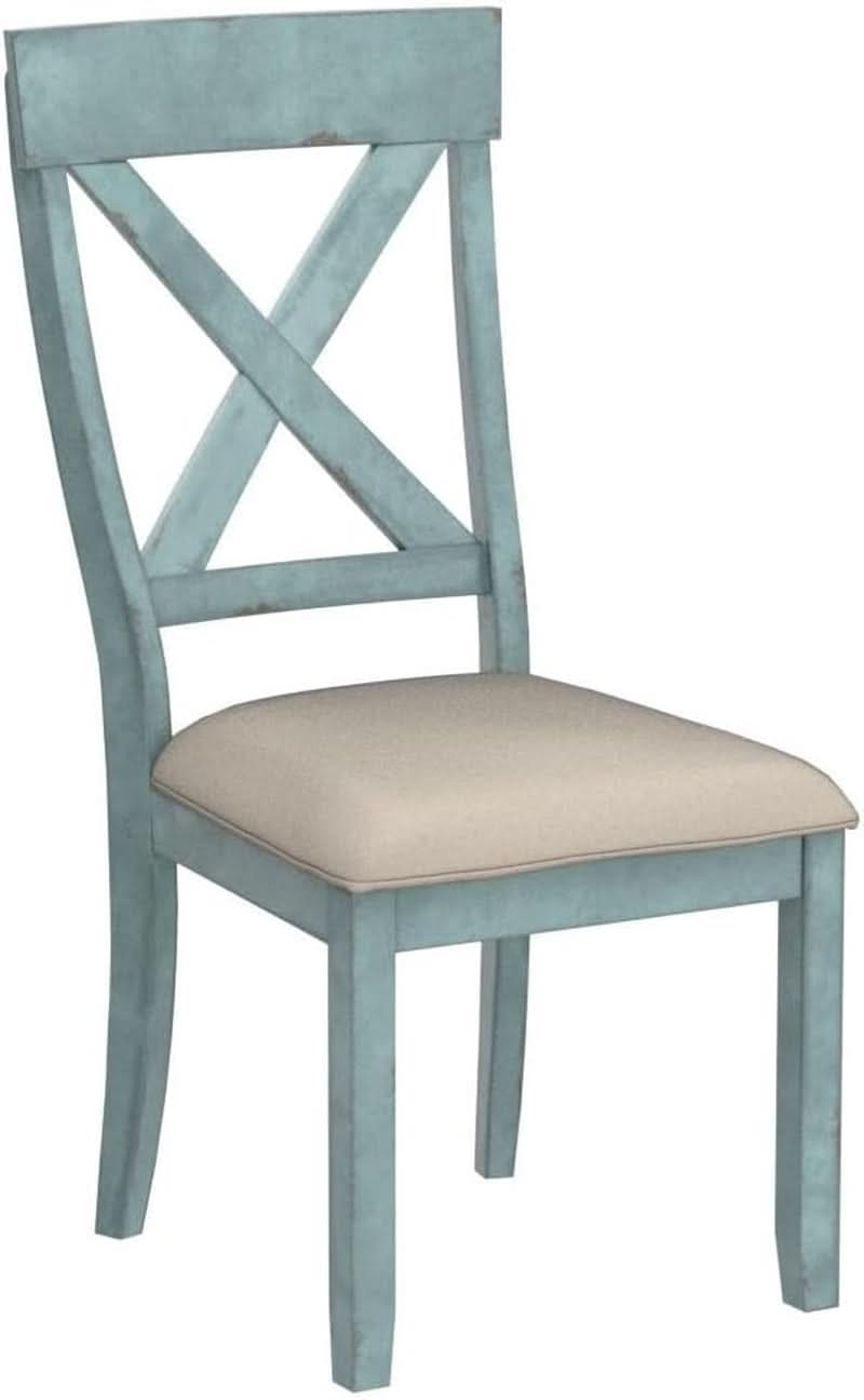 Prato Two-Tone Blue and Tan Wood Cross Back Dining Chairs, Set of 2