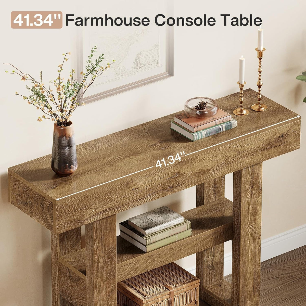 41.34-Inch Farmhouse Console Table, 2-Tier Narrow Sofa Table behind the Couch