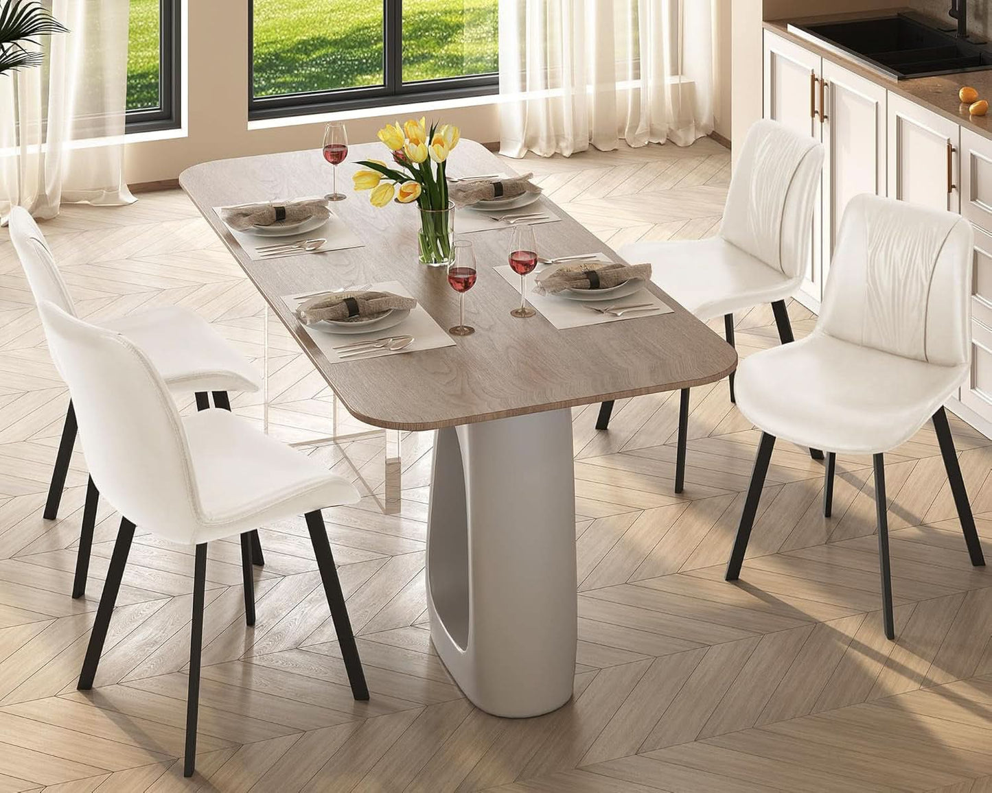 White Upholstered Faux Leather Dining Chairs Fourpack