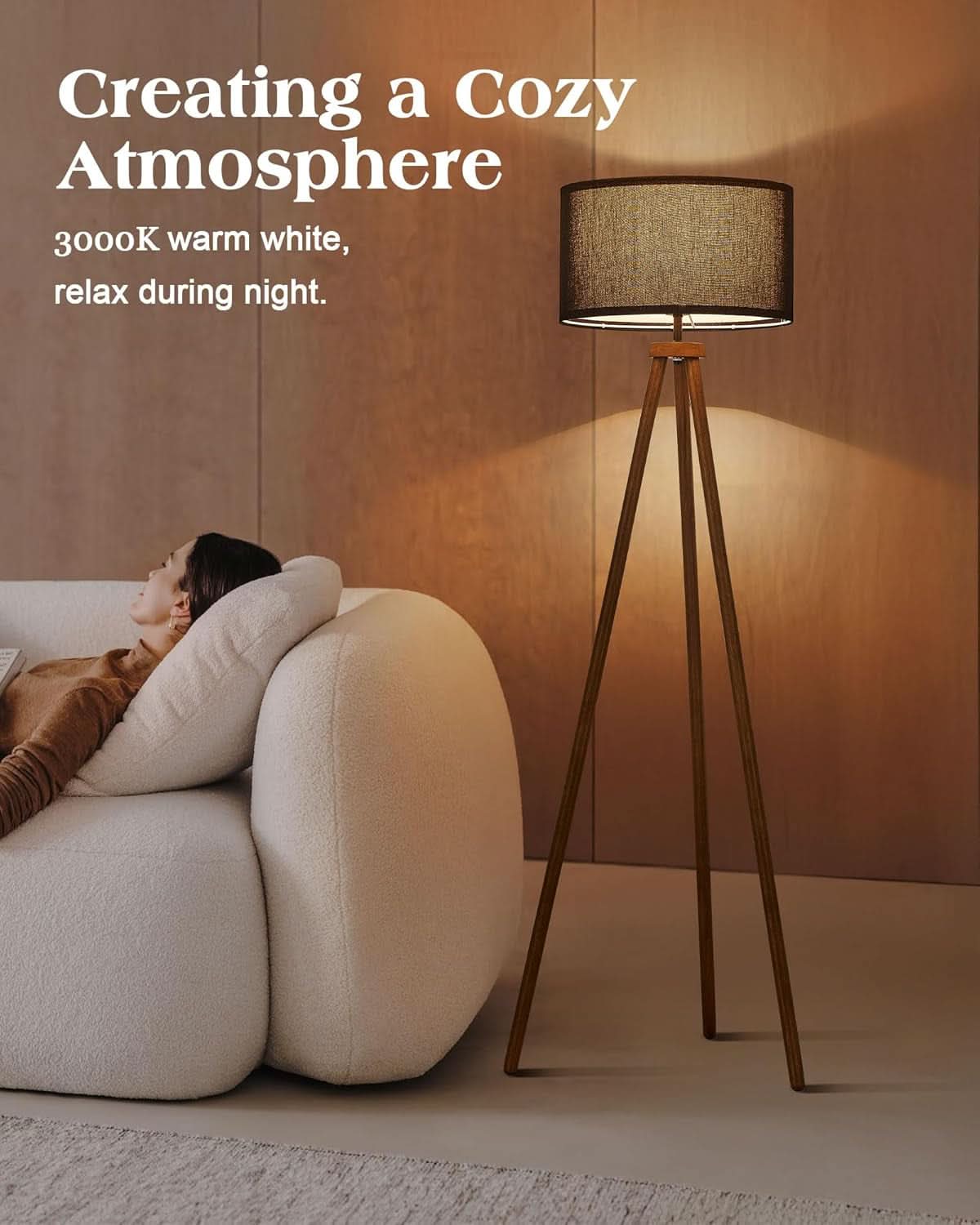 Walnut Wood Tripod Floor Lamp Color Temperature LED-3