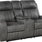 Gray Faux Leather Reclining Loveseat With Manual Recline