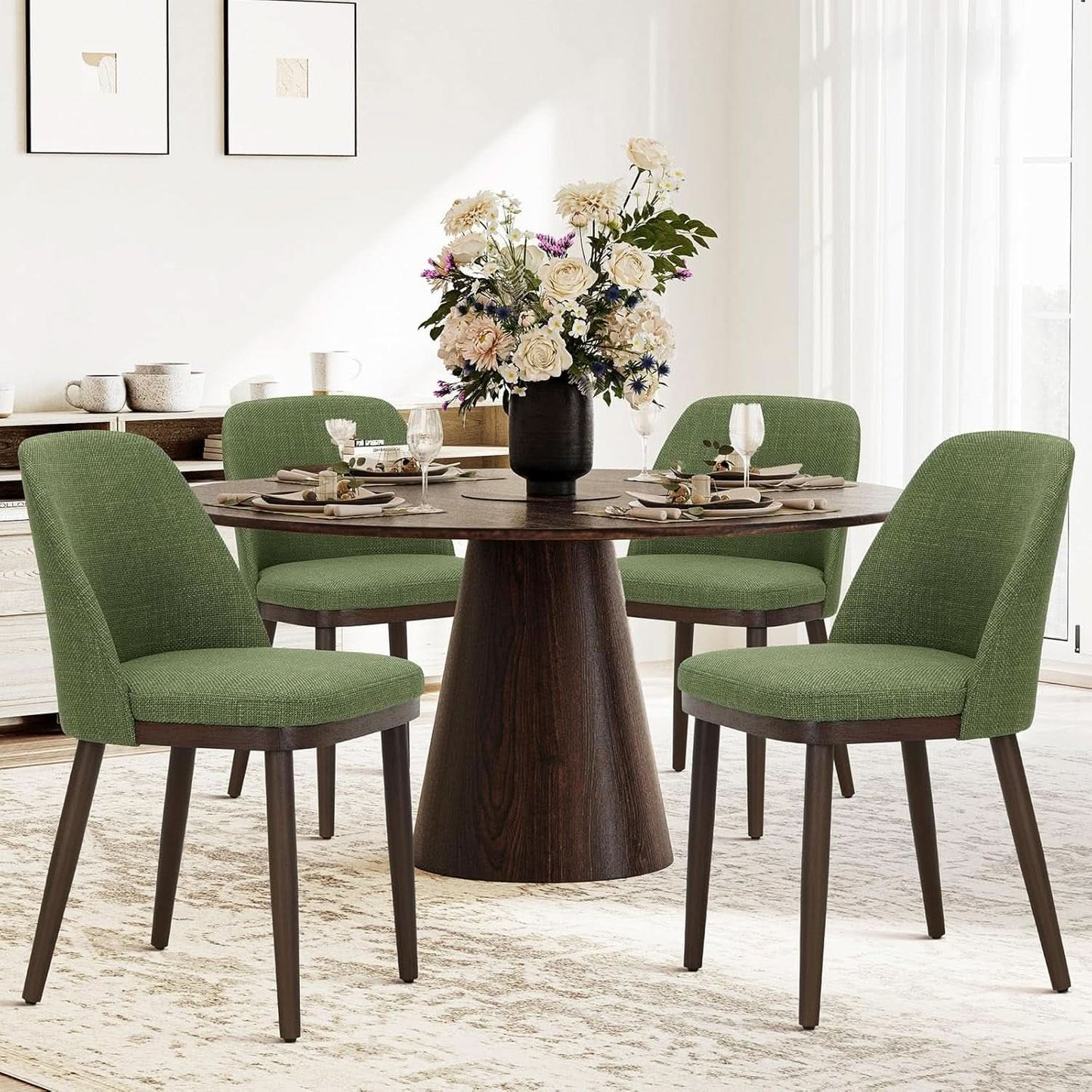 Green Upholstered Dining Chairs in Farmhouse Style