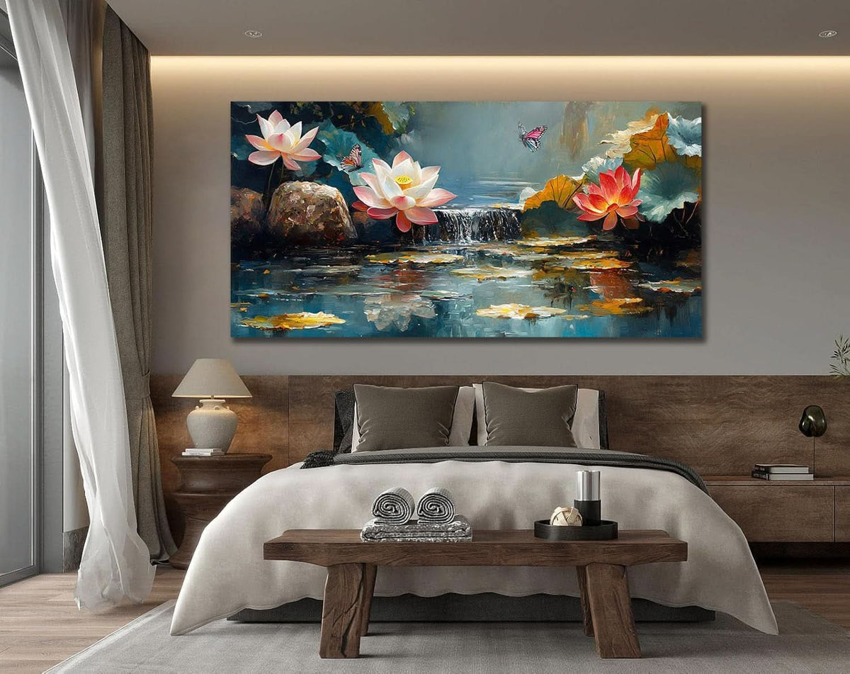 Lotus Canvas Wall Art 58x29 Vibrant Landscape Textured