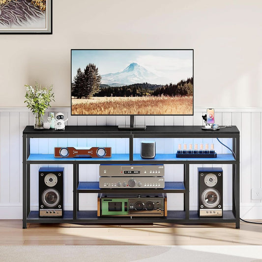 Matte Black LED Illuminated TV Stand Charging Station