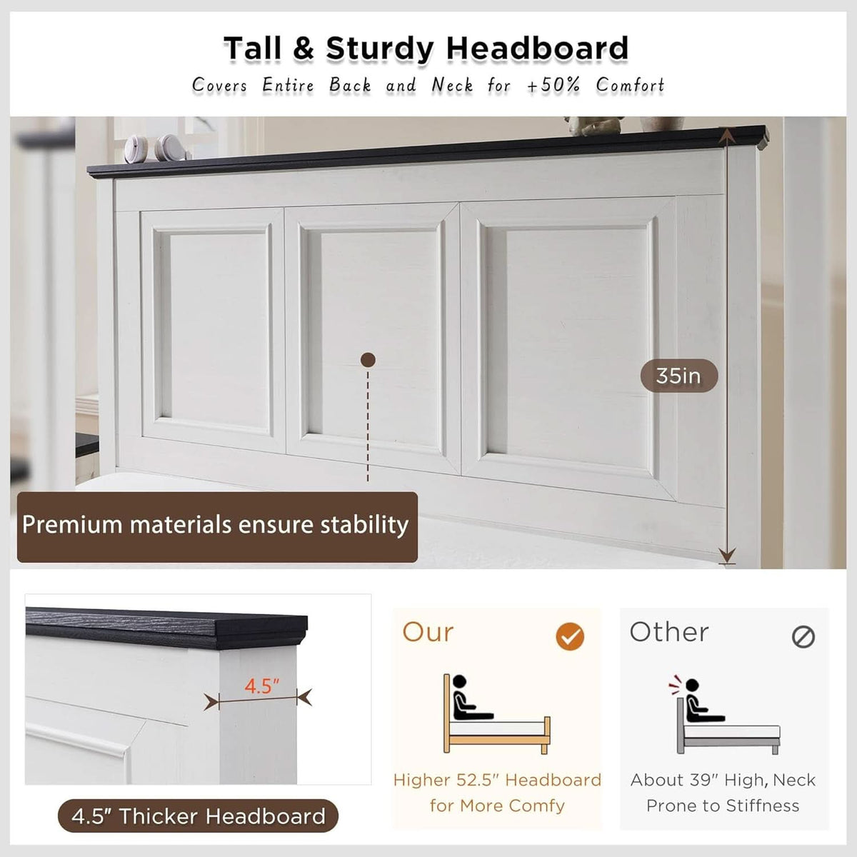 Queen Size Bed Frame Antique White Finish Storage Drawers-3
