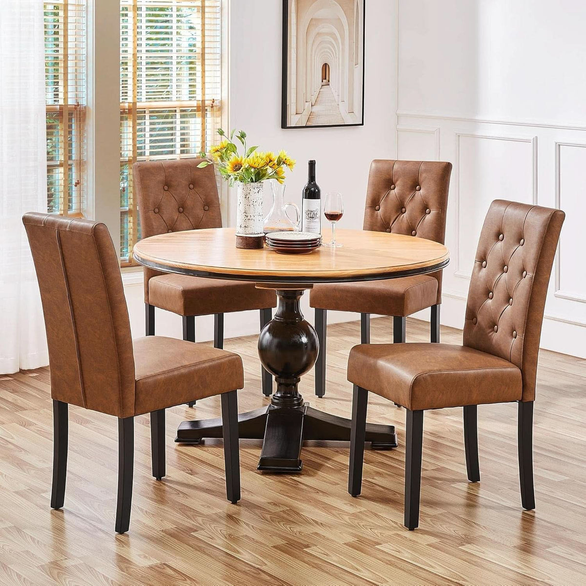High Back Dining Chairs Set of 2 Retro Brown Parsons