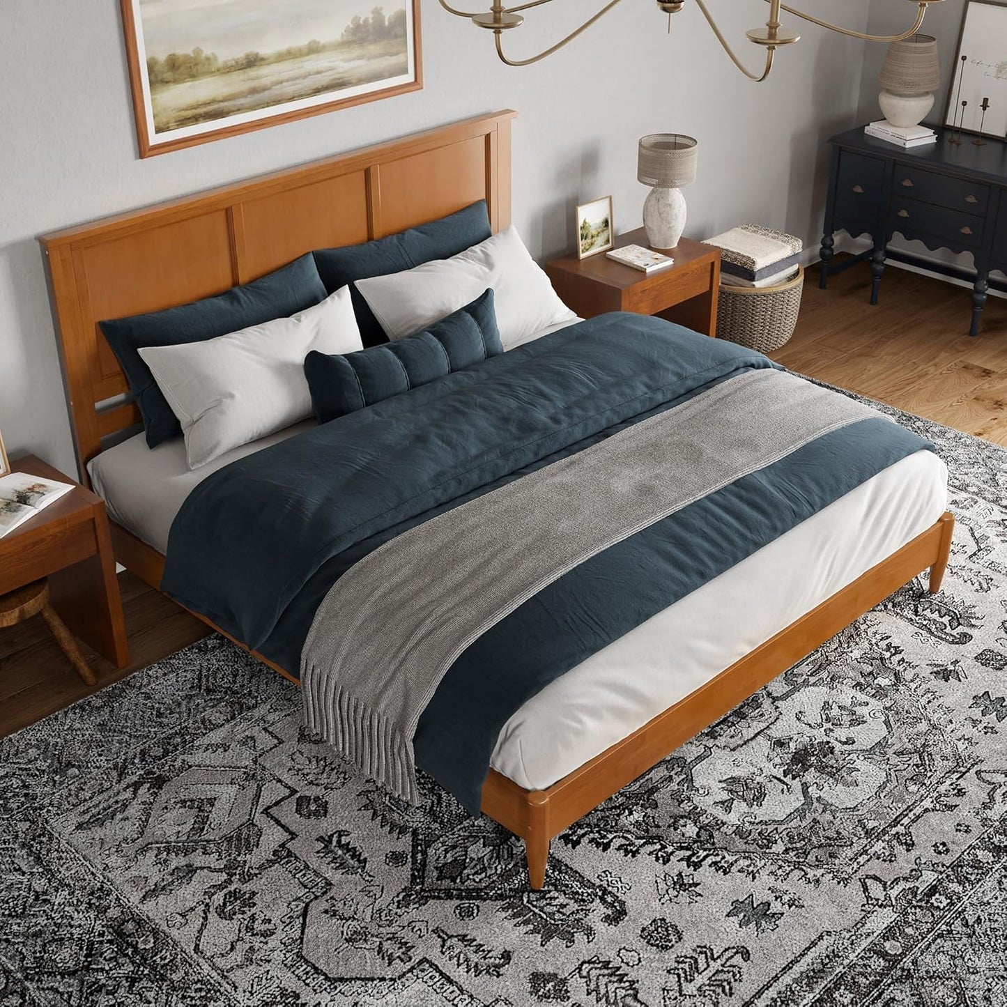 Charlotte King Solid Hardwood Platform Bed Hazelnut
