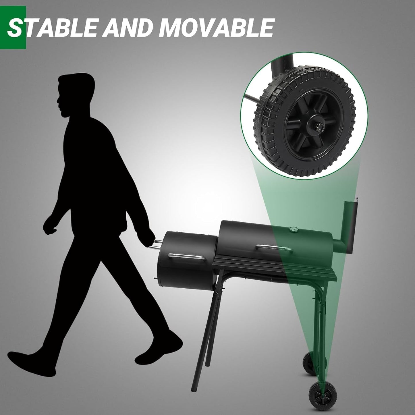 Industrial Black Charcoal Grill Integrated Offset Smoker