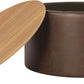 Polyester Upholstered Brown Wood Top Storage Ottoman