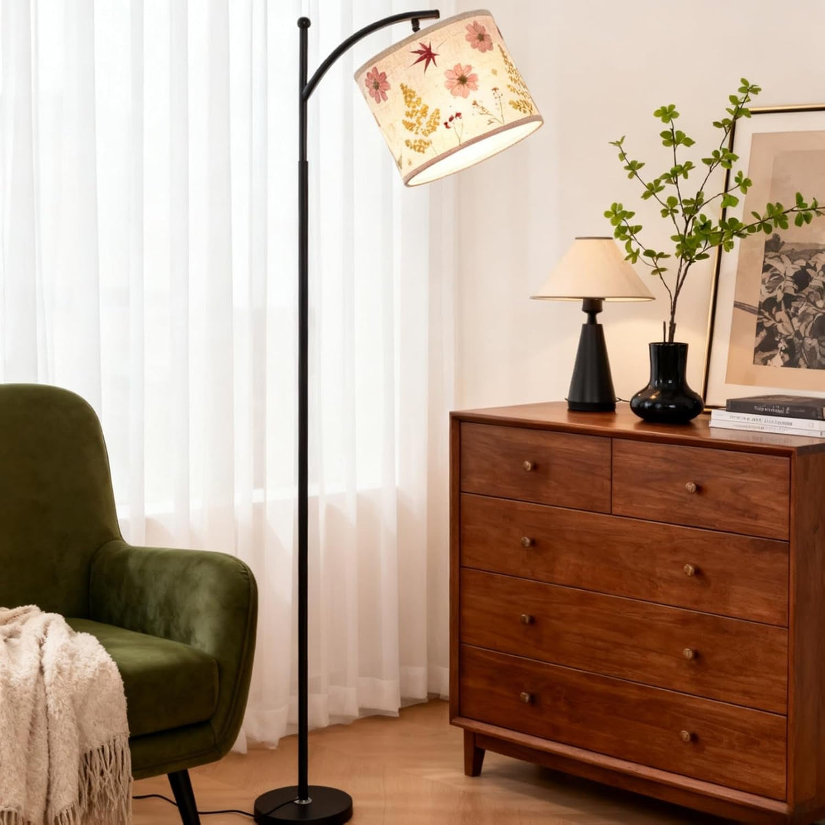 61Inch Premium Dried Flower Floor Lamp Illuminates