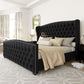 Queen Size Platform Bed Frame With Nailhead Trim Deluxe