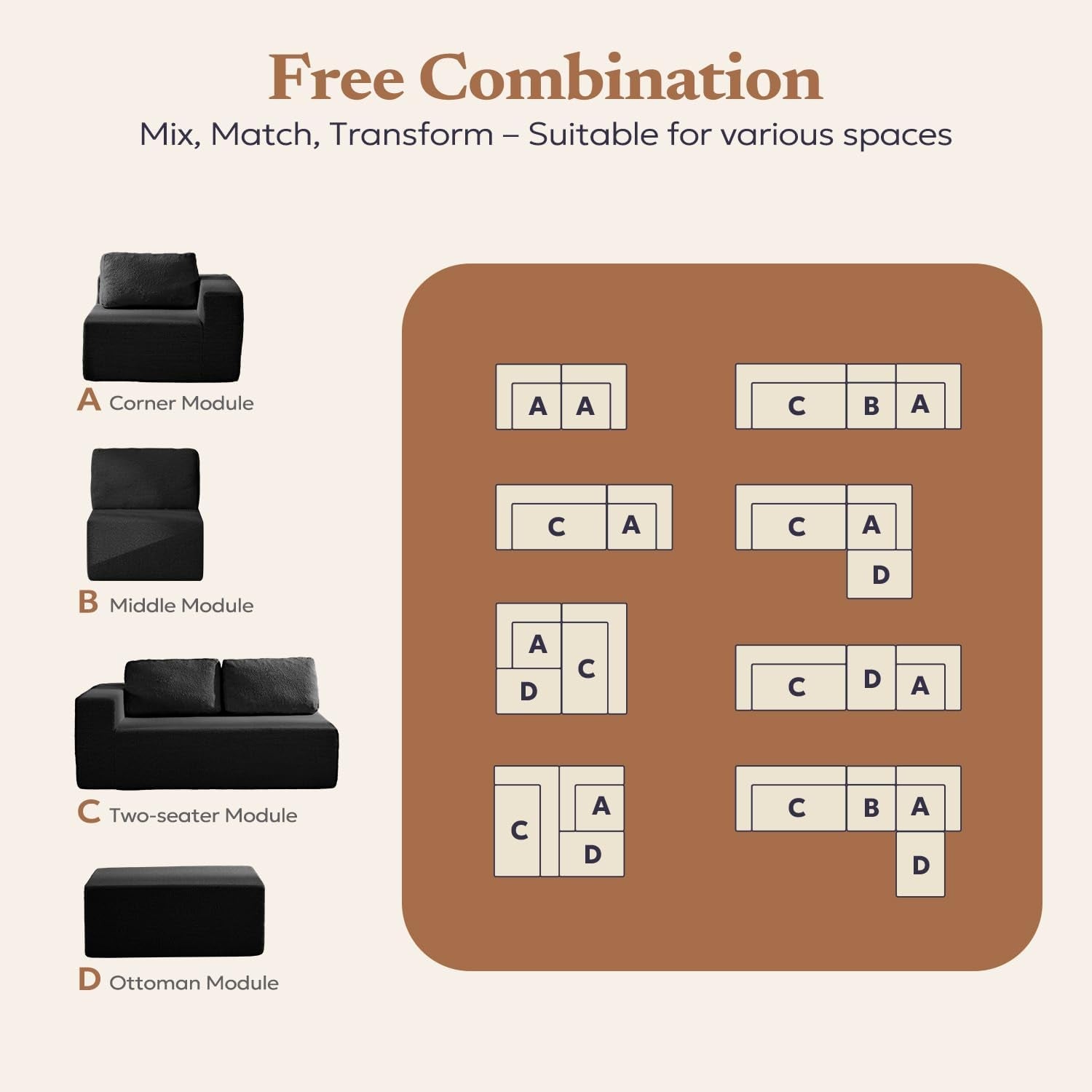 106 Inch Modular Sectional Sofa Black Contemporary-3
