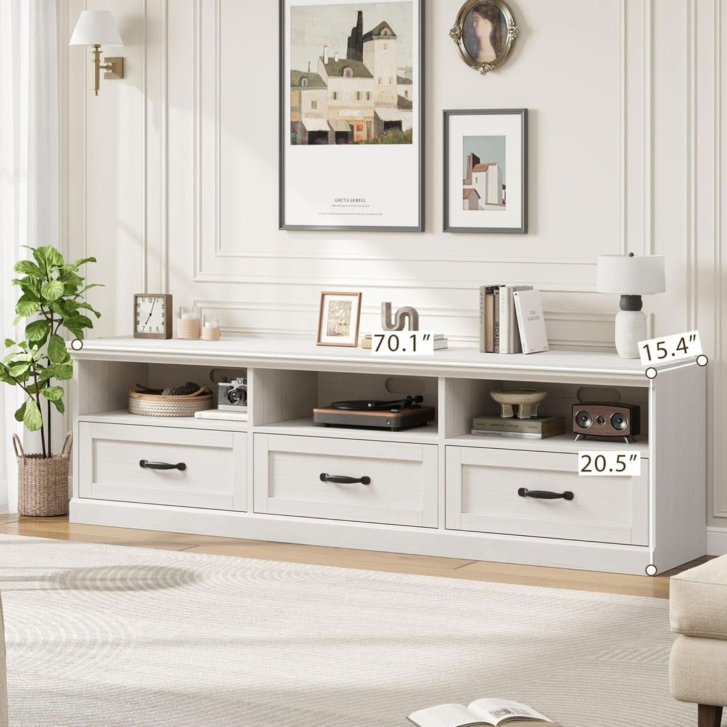 70 Inch TV Stand Antique White Entertainment Center