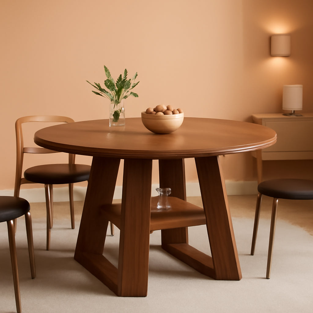 Extendable Round Dining Table 43.3-59 Inches Walnut