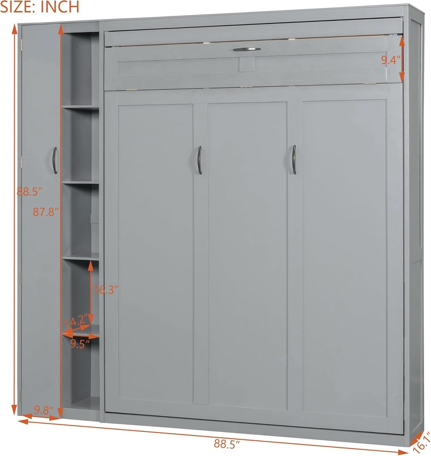 Gray Queen Murphy Bed Featuring Integrated Shelving-4