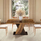 55 Inch Walnut Solid Industrial Dining Table Seats Six