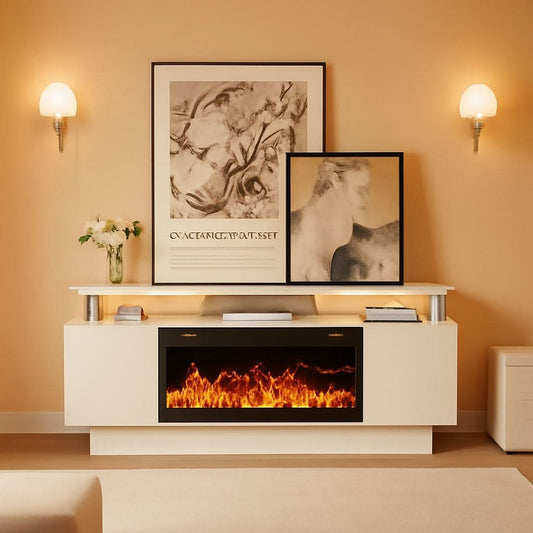 White 70 Inch Fireplace TV Stand Entertainment Center
