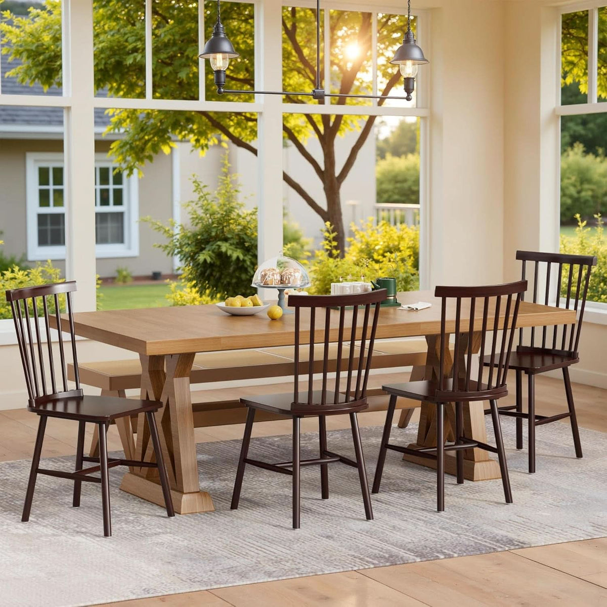 Brown Windsor Spindle Back SolidWood Dining Chairs